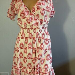 Preppy Girl Palm Beach Red & White Ruffle Lined Cotton Women’s Dress XS